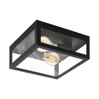 Loops IP44 Outdoor Wall Light Black & Glass Box Twin 60W E27 Bulb Porch Lamp