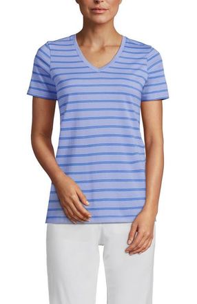 Lands End Relaxed Supima Cotton V-Neck T-Shirt in Light Cornflower Dual Stripe at Nordstrom, Size X-Small