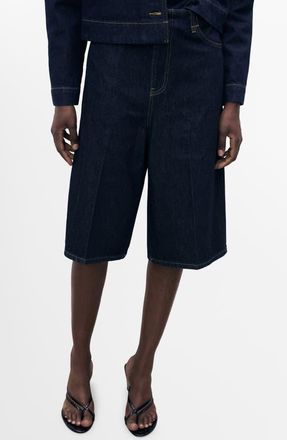 Mango Wide Leg Denim Bermuda Shorts in Open Blue at Nordstrom, Size 10