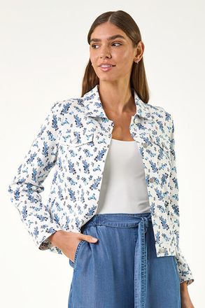 Roman Floral Print Bengaline Denim Jacket