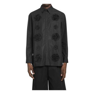 Simone Rocha Casual Shirts, male, Black, Size: L Frill Flower Easy Shirt