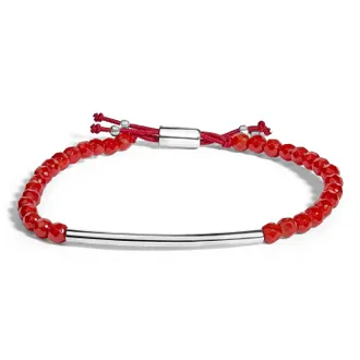 House of Brilliance Sterling Silver Red Jasper Bead Station Bracelet with Bolo Clasp