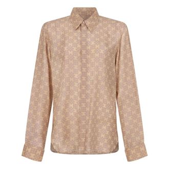 Dries Van Noten Casual Shirts, male, Beige, Size: XL Silk Shirt with Print