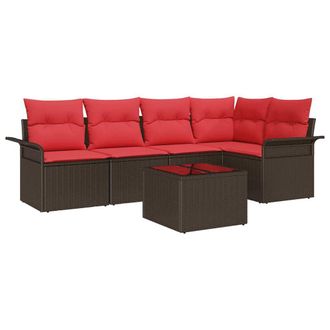 vidaXL Conjunto De Sof&aacute; De Jard&iacute;n 6 Pcs Marr&oacute;n Rat&aacute;n Sint&eacute;tico Vidaxl