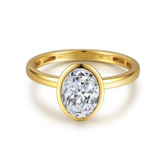 MAX + STONE Solid 10K Gold 3 Carat Oval Bezel 9X7MM Cubic Zirconia Engagement Ring
