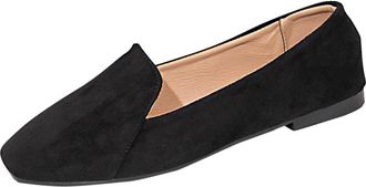 Generic Black Ladies Comfortable Casual Square Toe Slip On Moccasins Flat Shoes for All Season Wear Outdoor and Indoor Activities with Soft Flock Material Eas