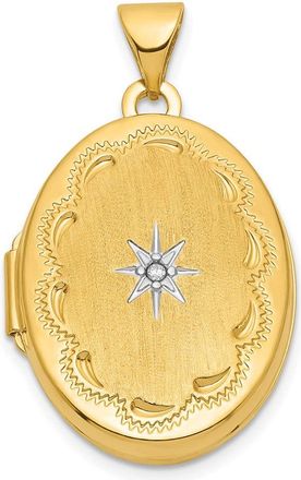 Diamond2Deal 14k Yellow Gold with White Rhodium Brushed Diamond Star 21mm Oval Locket