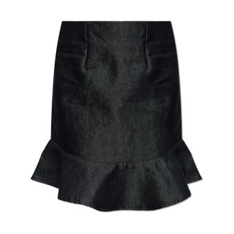 Rotate ROTATE Birger Christensen, Denim Skirts, female, Black, Size: XS Denim skirt with ruffle