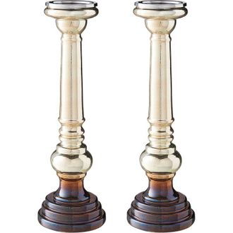 Beliani Conjunto De 2 Candeleros De Vidrio Dorado Multicolor 40 Cm Iridiscente Imarti