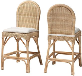 Baxton Studio Bilu Bohemian Rattan 2Pc Counter Stool Set