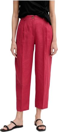 Benetton Linnen Broek - Dames - Vrijetijds broeken - Rood - S - Linnen - Broeken