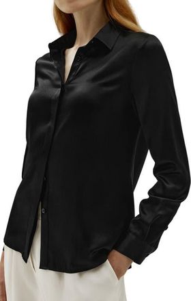 LilySilk Basic Concealed Placket Silk Shirt in Black at Nordstrom, Size X-Large