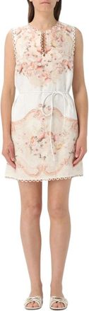 Twinset Bloemenprint Mini Jurk - Dames - Korte kleedjes - Veelkleurig - L - Linnen - Kleedjes