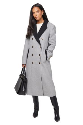 Wallis Contrast Collar And Pocket Detail Coat, 14, Grey