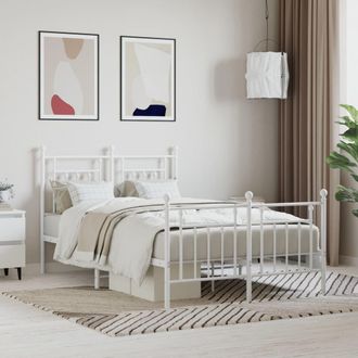 Berkfield Home Metal Bed Frame with Headboard & Footboard White 120x200 cm | Size: Small Double