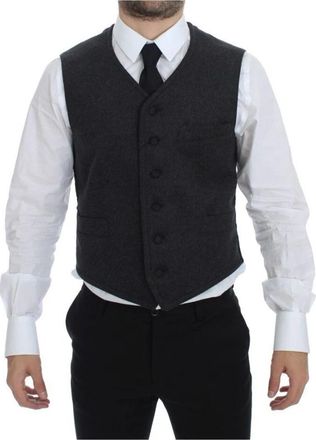 Dolce & Gabbana Elegante Grijze Wollen Blend Jurk Vest - Heren - Gillet - Grijs - M - Wol - Kostuums