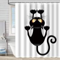OEM Cortina De Ducha Divertida Con Estampado De Gatos, Impermeable, De Tela Con Estampado Animal, Resistente Al Moho, Con Ganchos, Cortinas De Ducha - Cre