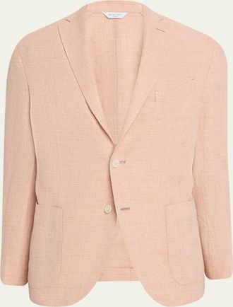 Boglioli Mens Linen and Wool Herringbone Single-Breasted Blazer