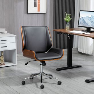 STILVORA Sedia Da Ufficio Vintage Con Dettagli In Legno, Altezza Regolabile E Funzione Basculante, Girevole In Similpelle Nera
