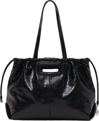 Maje Crackled leather Milpli tote bag in Black at Nordstrom, Size Medium