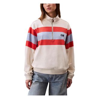 Calvin Klein Jeans Sweatshirts, female, Beige, Size: XS Rugby Jersey 1/4 Zip Sweatshirt