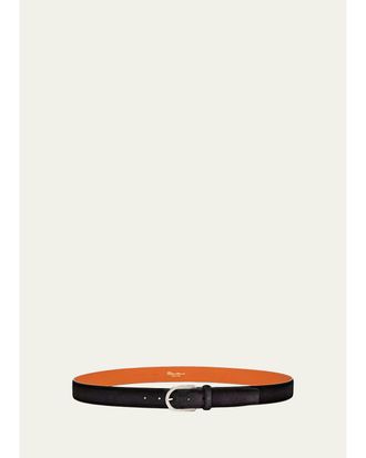 Santoni Mens Cintura Fibbia Suede Round-Buckle Belt