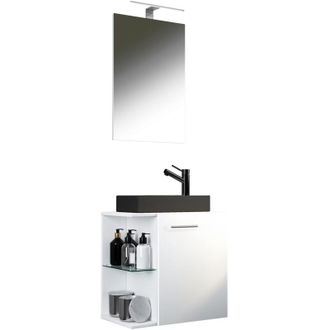 ebuy24 Ebuy24 - Set Vcm De 3 Piezas Lavadero Para Invitados Wc Ba&ntilde;o Para Invitados Lavabo Con Espejo Set De Ba&ntilde;o - Hausa Sc-bl (blanco / Antracita)