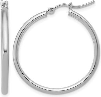 Diamond2Deal 14K White Gold 2x30mm Round Hoop Earrings