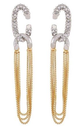 Vince Camuto Pav&eacute; Crystal Two-Tone Chain Drop Hoop Earrings in Gold Tone at Nordstrom Rack