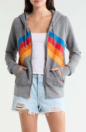 Aviator Nation Mountain Stitch Chevron Zip Hoodie in Heather Grey at Nordstrom, Size X-Large