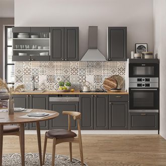 Vicco Mueble De Cocina Fame-line, Antracita-oro/blanco, 300 Cm Con Armario Alto, Et Antracita