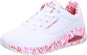 Skechers Womens Uno Loving Love Sneaker, White Durabuck Red Pink Mesh Trim, 5.5 UK