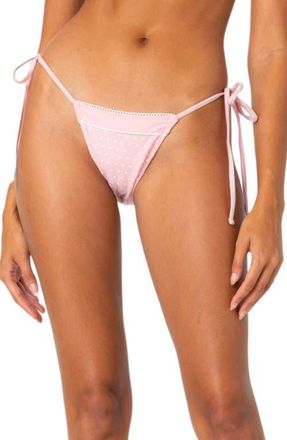 Edikted Contrast Dot Side Tie Bikini Bottoms in Pink at Nordstrom, Size Large