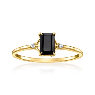 RS Pure by Ross-Simons Onyx Ring With Diamonds in 14kt Yellow Gold