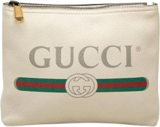 Gucci Pre-owned Printed Leather Clutch - Dames - Vintage Clutch - Wit - ONE Size - Leer - Vintage
