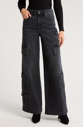Hidden Jeans High Waist Wide Leg Cargo Jeans in Charcoal at Nordstrom, Size 29
