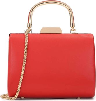 Kazar Rode cocktail clutch tas met metalen handvat - Dames - Clutches - Rood - ONE Size - Leer - Tassen