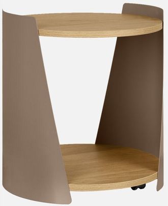 Sweeek Mesa Auxiliar De Metal Y Efecto Madera, Curvado Con Ruedas