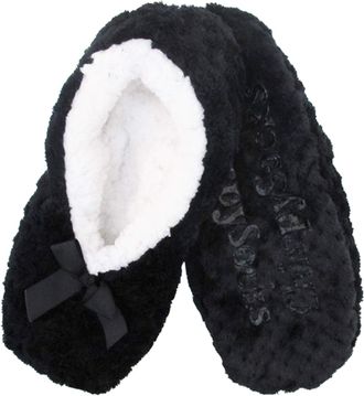 BambooMN Adult Super Soft Warm Cozy Fuzzy Soft Touch Sleeper Slippers Non-Slip Lined Socks - Black - X-Large (UK Size 8-9)
