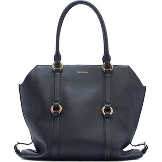 Alexander McQueen Farringdon Leather North/South Tote in Black/Gold at Nordstrom