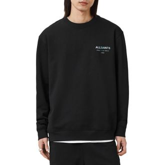 AllSaints Underground Logo Organic Cotton Graphic Sweatshirt in Jet Black/Blue at Nordstrom, Size Small