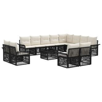 vidaXL Conjunto De Sof&aacute;s De Jard&iacute;n 13 Pcs Negro Y Blanco Crema Vidaxl