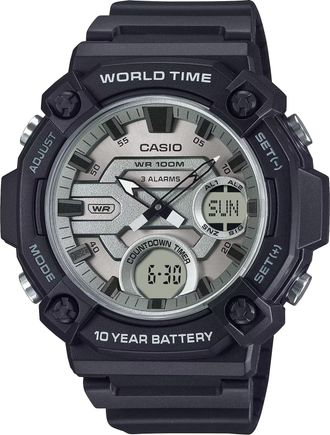 Casio Mens Analog Digital World Time Watch with Silver Dial - AEQ-120W-7AVCF