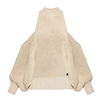 Balmain Turtlenecks, female, Beige, Size: S Cotton Knit Open-shoulder Jumper