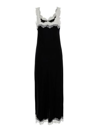 Gold Hawk Lace-Trimmed Silk Dress - Black