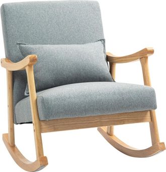 HOMCOM Mecedora Moderna Mecedora Para Lactancia Con Coj&iacute;n Lumbar Respaldo Amplio Y Base De Madera Carga 120 Kg Silla Mecedora Para Sal&oacute;n Gris Claro - Homcom