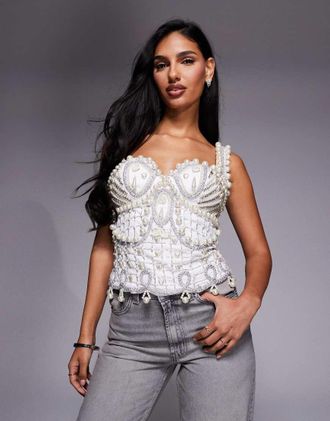 Asos Top bianco decorato con perle