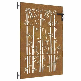Berkfield Home Garden Gate 85x150 cm Corten Steel Bamboo Design in Brown