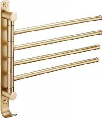 OEM 1 Toallero Giratorio, Metal Dorado Cepillado, 4 Brazos Con Ganchos, Montaje En Pared, Ba&ntilde;o