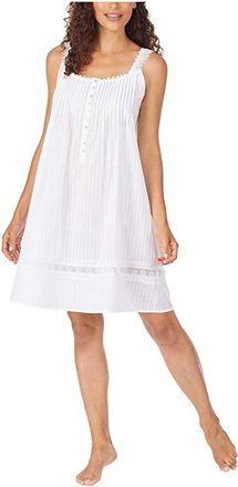 Eileen West Cotton Dobby Stripe Woven Sleeveless Short Nightgown Womens Clothing White : XS, Cotton/Lace